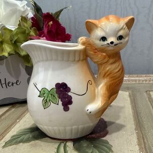 Rare Vintage Ceramic Orange Cat Kitty Creamer Vase Made in Japan Adorable